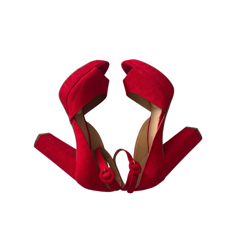 TSun + Stone Red Dress Heels w/ Ankle Strap Suede Sandals Block Heel 8.5 4inch - Picture 7 of 11